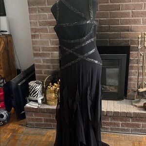 BCBGMaxAzria Black Sequin-Strap Evening Gown